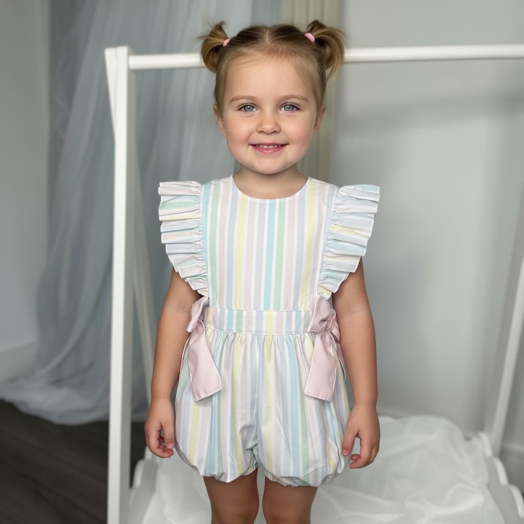 Meia Pata Pastel Stripe Cotton Jumpsuit with Pink Bows