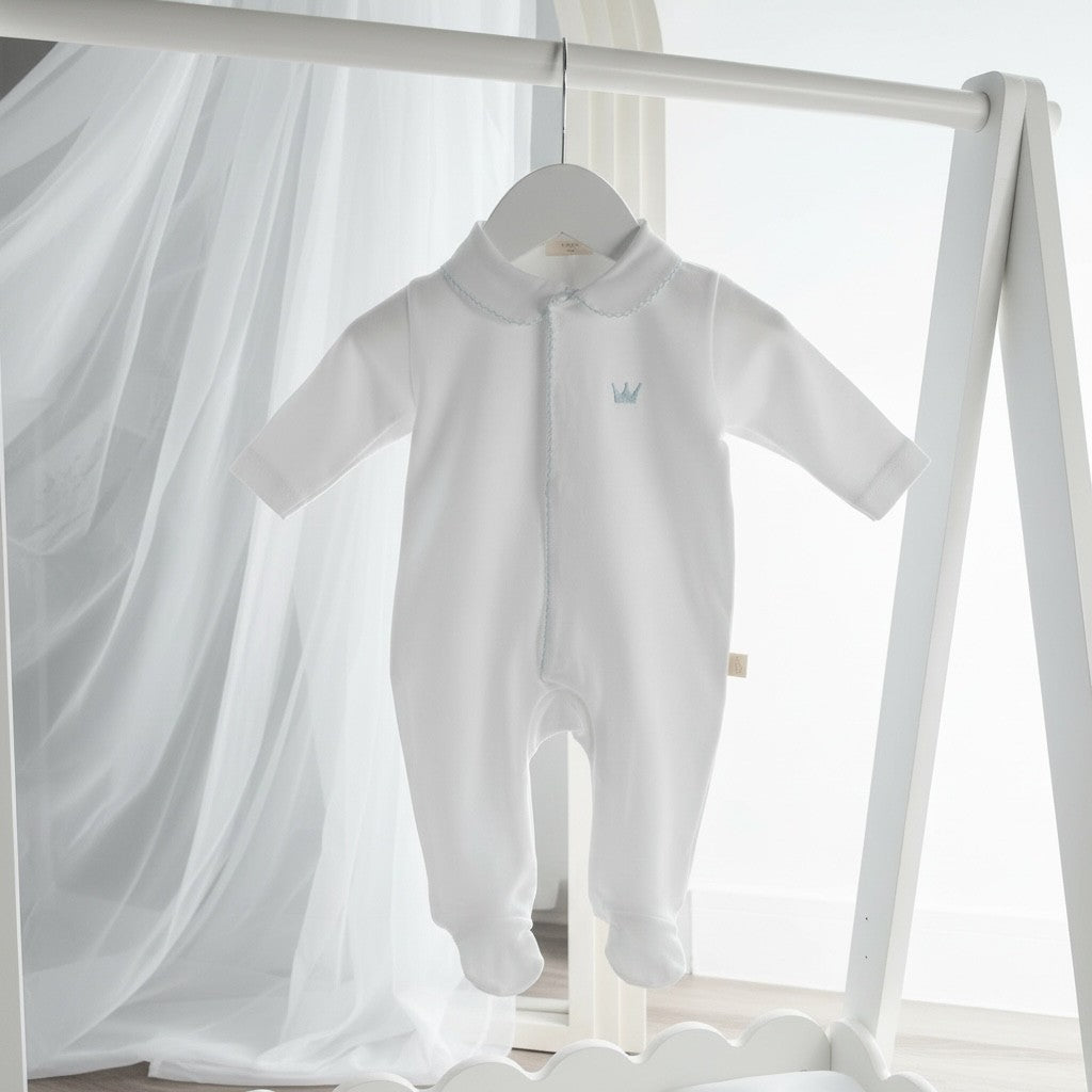 Baby Gi Royal Sleepsuit - White with Blue Detailing
