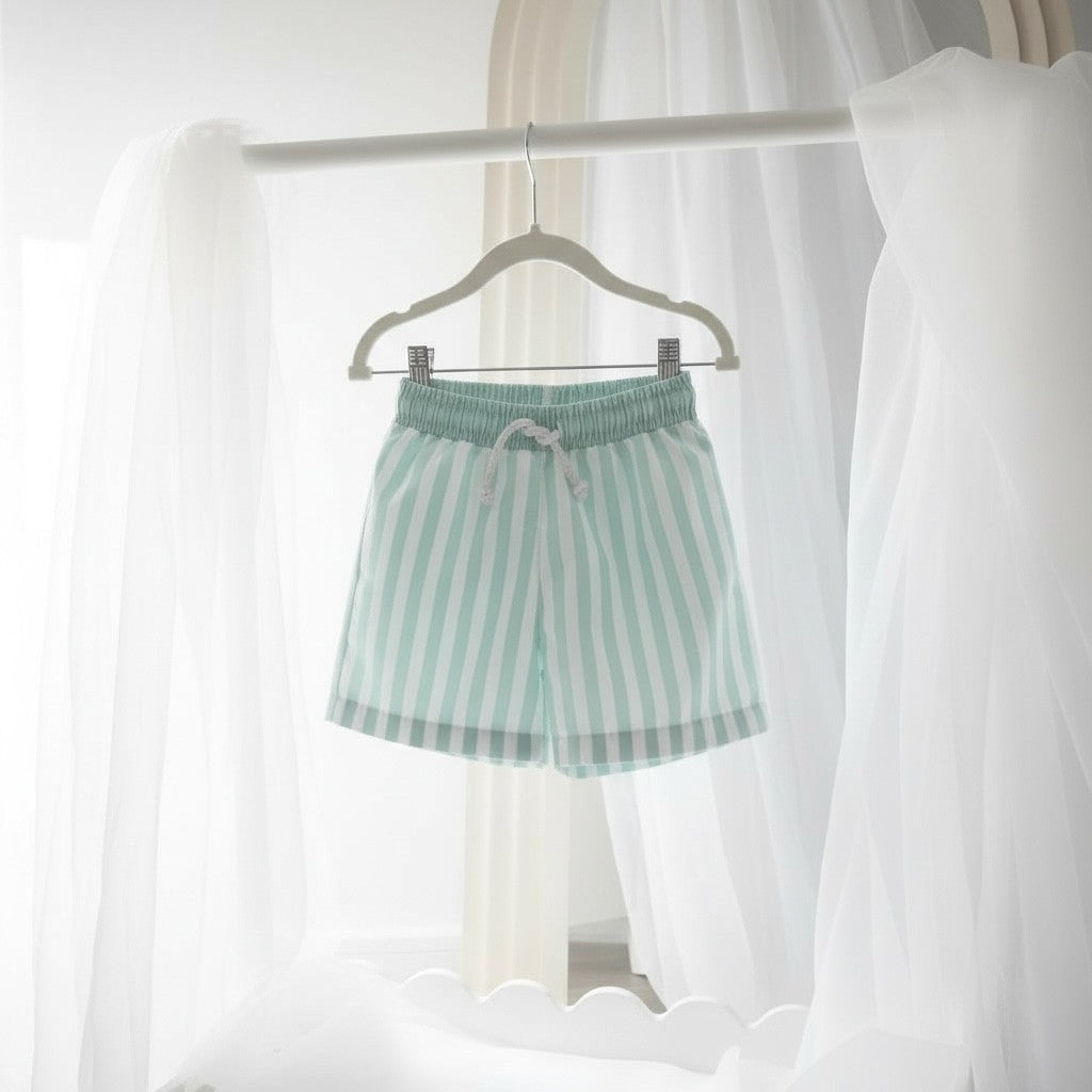 Meia Pata Boys Mint Green Stripe Swim Shorts