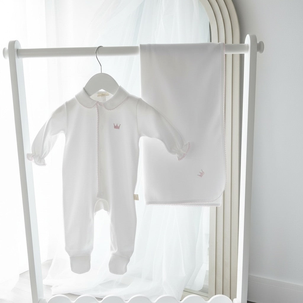 Baby Gi Royal Sleepsuit - White with Pink Detailing