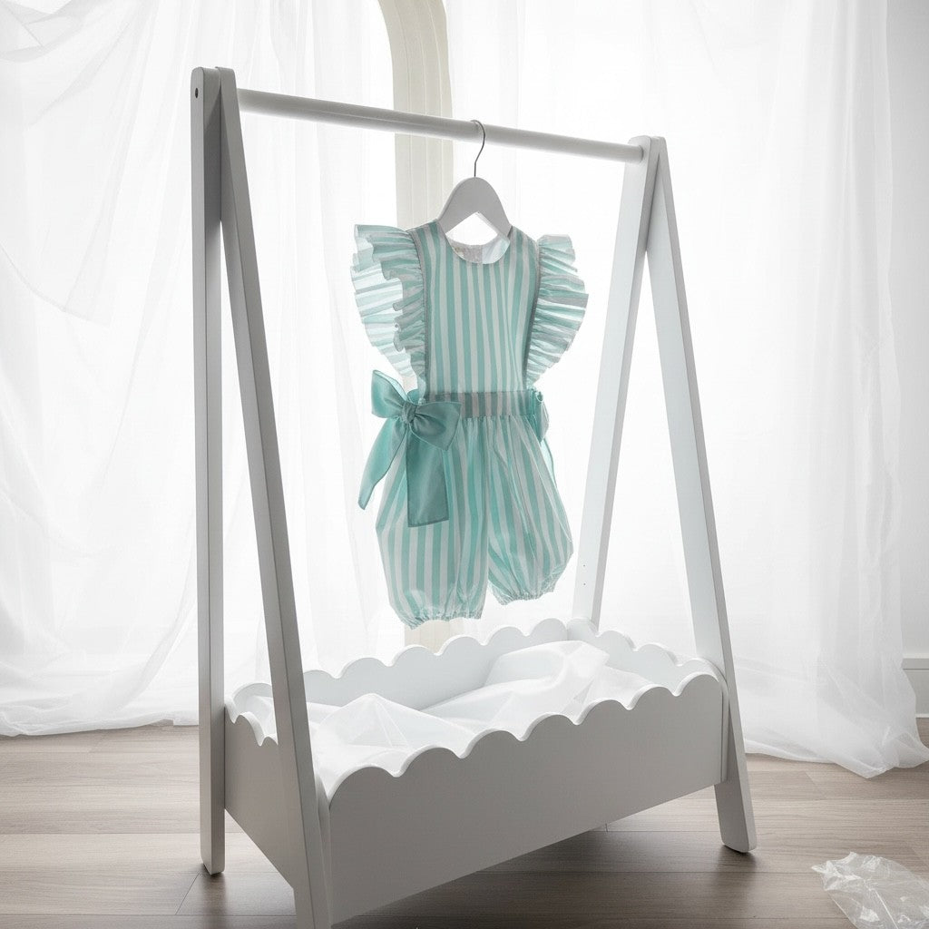 Meia Pata Mint Green Stripe Cotton Jumpsuit with Bows