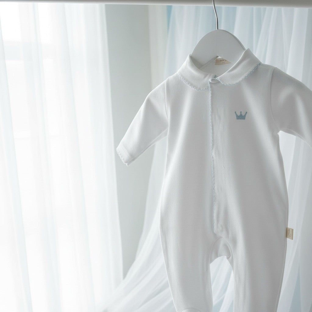 Baby Gi Royal Sleepsuit - White with Blue Detailing
